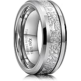 King Will 8mm Tungsten Wedding Rings for Men Embossed Gold Silver Foils Inlay