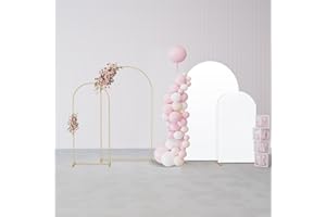 GRENTY Metal Arch Backdrop Stand and Cover Set 7.2FT/6FT, Wedding Arch Frame with Spiral Rotating Joint and 2 Wrinkle-Resistant Cover for Birthday, Anniversary, Wedding, Party, Baby Shower