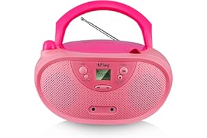 hPlay Gummy GC04 Portable CD Player Boombox with AM FM Digital Tunning Stereo Radio Kids CD Player LCD Display, Aux-Port Supported AC or Battery Powered - Pastel Pink