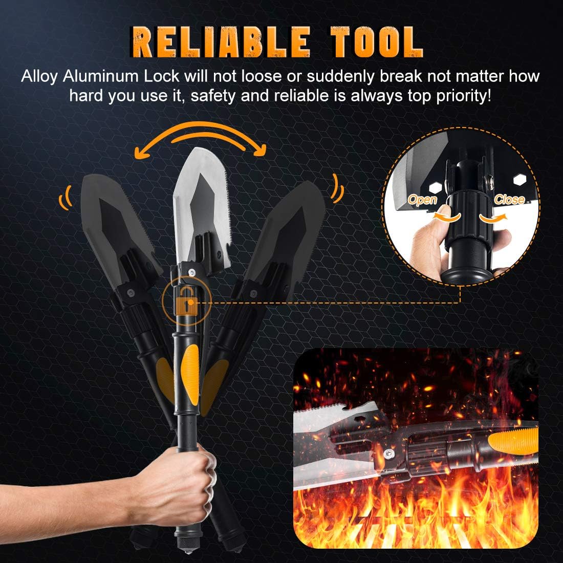 OKOOLCAMP Survival Camping Shovel Military Multifunctional Folding Shovel 15-28inch Heavy Duty Alloy Steel Tactical Shovel with Saw for Hiking, Backpacking, Gardening, Hunting, Car Emergency, Snow : Sports & Outdoors