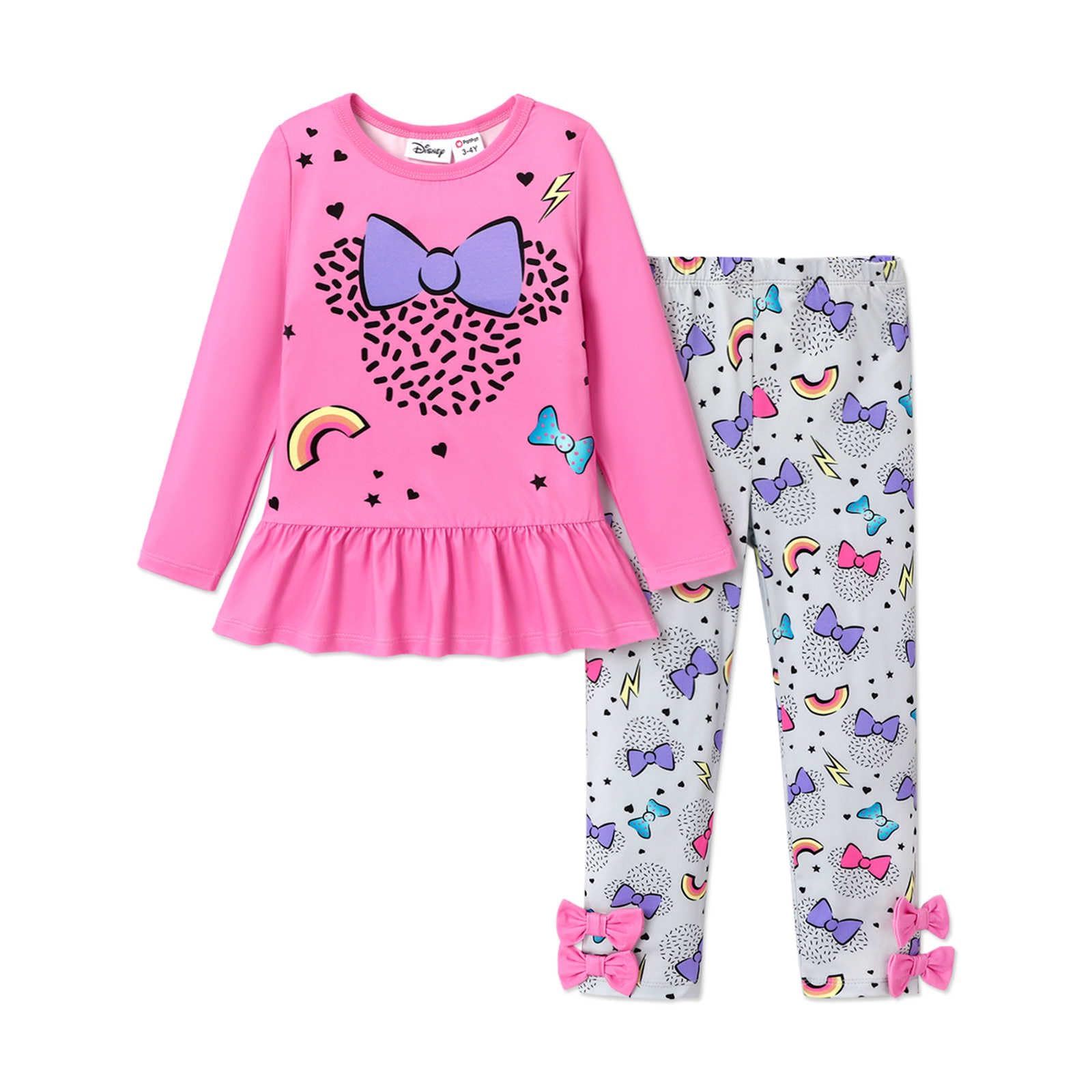 Photo 1 of **PARTIAL SET PANTS ONLY** Disney Mickey and Friends Toddler Girl Outfit Minnie Girls Clothes Long Sleeve T-Shirt Dress and Striped Leggings 2PCS Clothing Sets Fall Casual Pullover Dailywear Hot Pink 5-6T