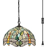 HWDFEI Tiffany Pendant Light Plug in Stained Glass Hanging lamp 12X12X181 Inch Hanging Lamp Living Room Bedroom Kitchen Dinin