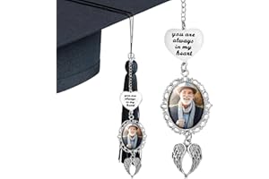 ZEXILILA 2PCS Custom Memorial Graduation Tassel Photo Charm with Angel Wings, Class of 2025 Gifts, Congratulations Gift, Grad Cap Decorations, Grad Tassel Memorial Charm