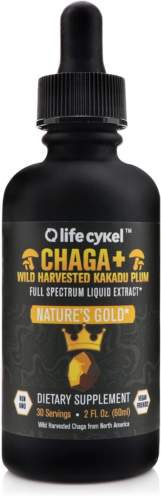 Life Cykel Chaga Mushroom with Australian Wild Harvested Kakadu Plum Liquid Extract - 2 fl oz. (30 Servings) - Mushroom Gold - Anti-Aging Support, Supports Inflammation, Health Enhancing Properties