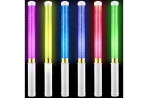 Glooglitter 6 Pcs Glow Sticks Reusable 15 Colors LED Light up Stick Bulk Flashing Bright Lightsticks with AAA Battery Powered Glow in The Dark Party Supplies for Concert New Year (White)