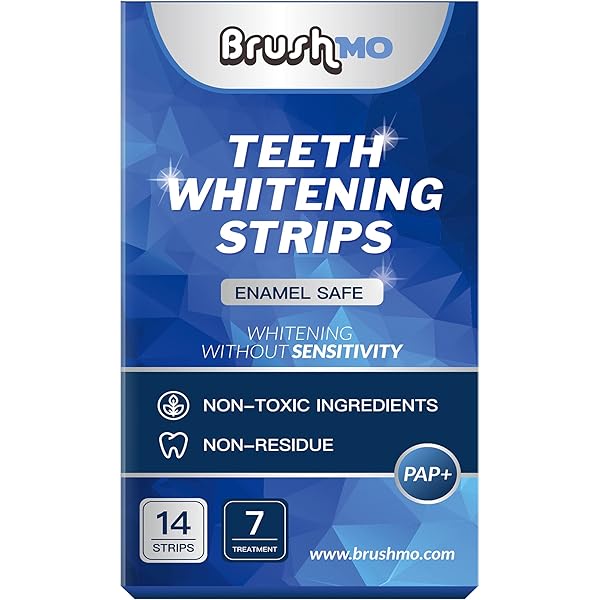 BRUSHMO TEETH WHITENING STRIPS – 7 TREATMENTS – ENAMEL SAFE, SENSITIVITY FREE, NON-RESIDUE PROFESSIONAL TEETH WHITENING KIT – DENTIST FORMULATED PAP+ NON-TOXIC TEETH WHITENER ORAL CARE