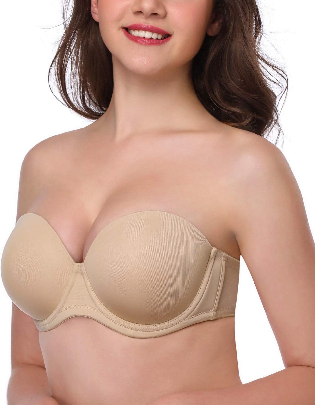 HANSCAWomen Strapless Bra Convertible Multiway Full Cup Anti-Slip Lift Underwire Bra Plus Size