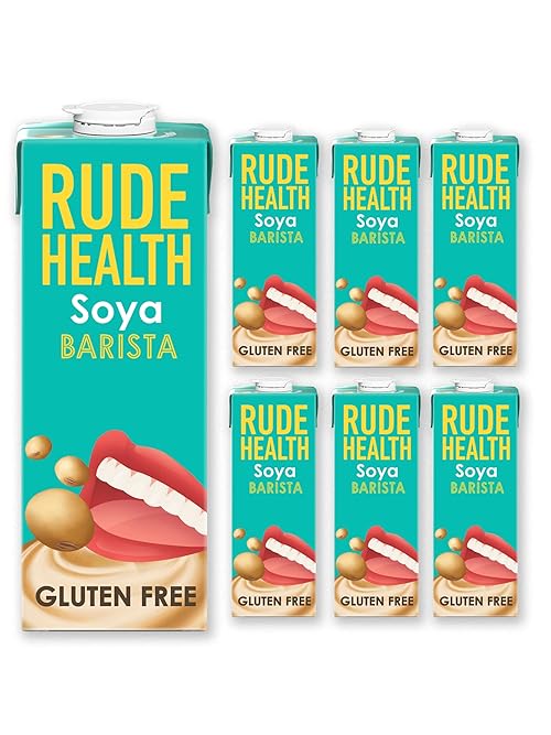 Rude Health 6 x 1 Litre Soya Barista Drink, Dairy Free, 100% Natural Drink, No Added Sugar, Healthy & Vegan Milk, Lactose Free Milk, No Additives, Gluten Free, Recyclable Packaging