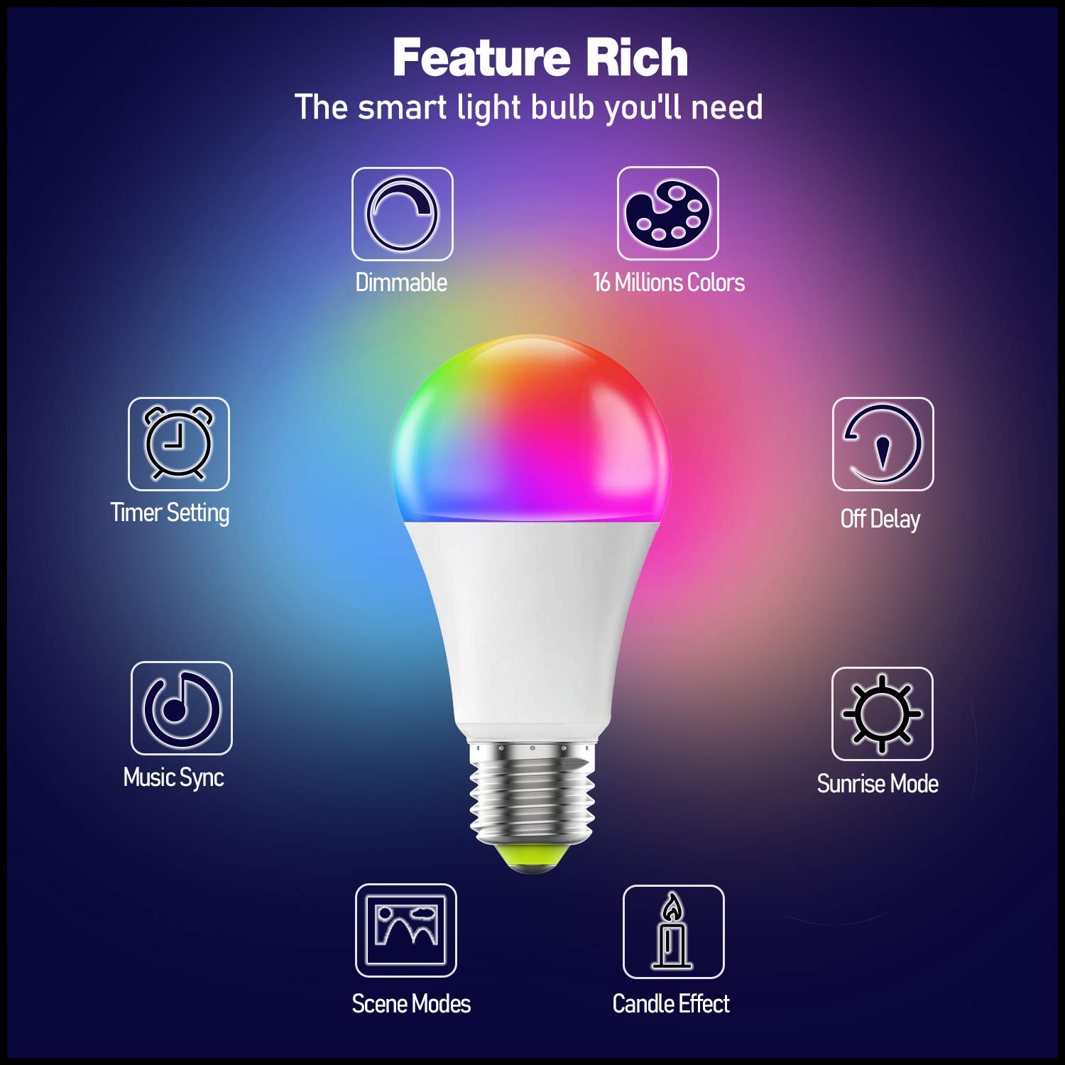 Smart WiFi LED Bulbs with Remote, RGBCW Color Changing Lights Bulb 9W A19 E26, Support Bluetooth, Works with Alexa Google Home Siri Shortcut, No Hub Required, 4 Pack
