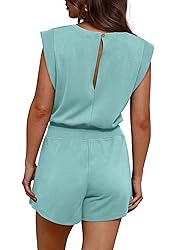 OFEEFAN Womens Rompers Cute Cap Sleeve Plain Summer