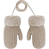 PURFUN Toddler Kids Short Knitted Gloves Winter Thick Fleece Lining Mittens for 1-3 Yrs