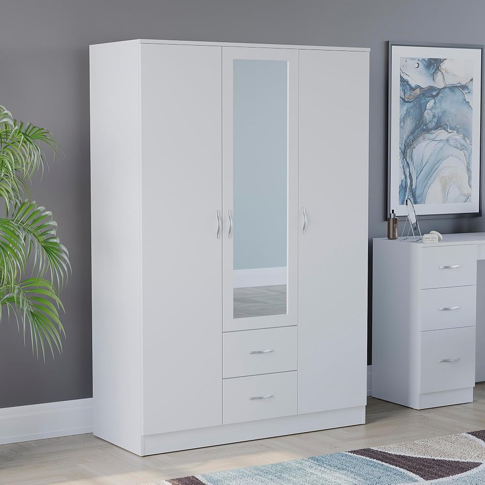 Vida Designs Riano 3 Door Mirrored Wardrobe White 170H x 115.4W x 53D cm