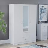Vida Designs Riano 3 Door Mirrored Wardrobe White 170H x 115.4W x 53D cm