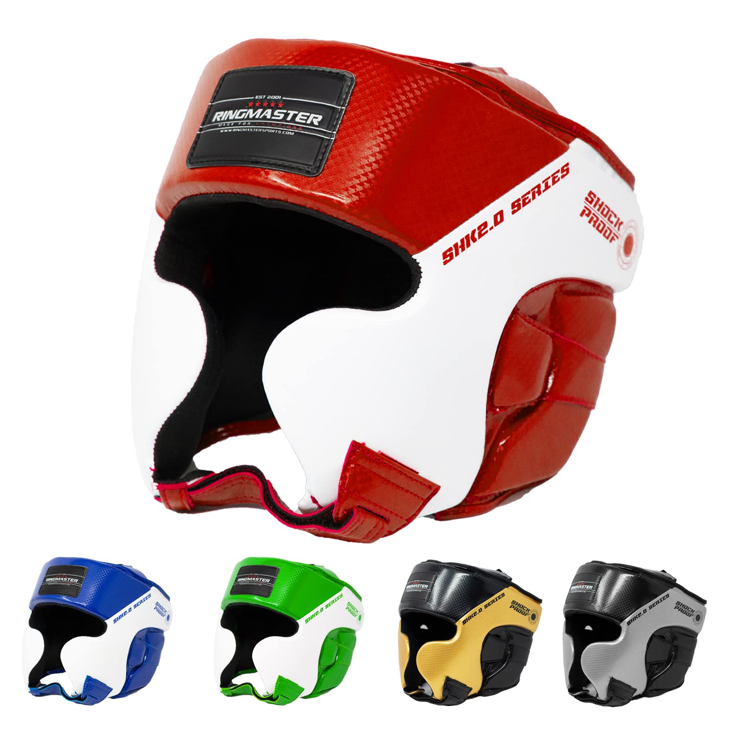 RingMaster Head Guard HeadGear Boxing MMA Martial Arts Kick Protector (Small-Medium, Red/White)