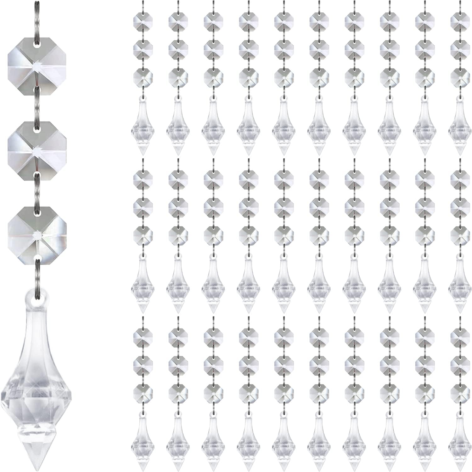 Wreaths, Garlands & Swags - Jishi 30-Pack Hanging Crystals for Centerpieces Chandelier Garland Clear Lantern Icicle Prism Crystal Bead Strands Acrylic Jewel Gem Chain Diamond Beaded String Curtains Christmas Tree Decor Ornaments