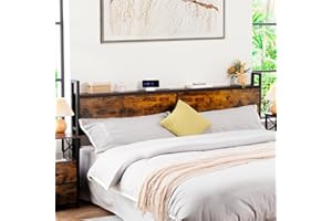 LOAKEKEL King Size Headboard, King Headboard Only with Charging Station, Wood Platform Headboard with Shelf, Adjustable Height, Easy Assembly, Rustic Brown HB091BR