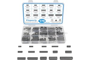 Yinpecly 175pcs Woodruff Key Stock Assortment, 15 Size Popular Sizes Carbon Steel Round Ended Feather Key, Parallel Drive Shaft Keys Set Kit for Fasteners Mechanical Industry Crankshaft
