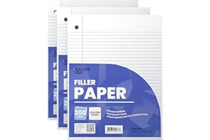 E-CLIPS USA Notebook Paper, College Ruled Loose Leaf Paper (3 Pack), Filler Paper, 10.5” x 8”, Filler Paper, 200 Sheets Per Pack, 60 gsm (3 Pack)