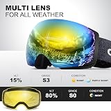 Odoland Frameless OTG Ski Goggles with Detachable Lens Anti-Fog UV400 view 3