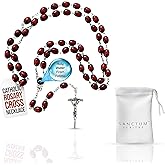 SANCTUM VERITAS Holy Water from Fatima Rosary Our Lady Crucifix Necklace Christian Prayer Beads Catholic Jewelry Rosarios Catolicos Blessed Cross Religious Keepsake for Men Women (Cherry)