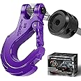 AUTMATCH Winch Hook 3/8" - Clevis Slip Hook with Safety Latch & Winch Cable Hook Stopper, Grade 70 Forged Steel Max 39,600Lbs Work for Winch Rope, ATV, UTV, Off Road Vehicle, Purple