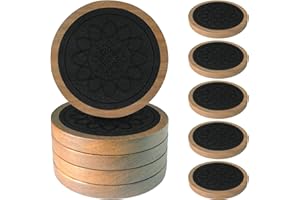 Wood Coasters for Drinks, Minacun Absorbent Coaster Sets of 5, Drinks Coasters for Coffee Tabletop Protection, Non-Slip, Non-Stick, Suitable for Kinds of Cups Wooden Table Drink, 4.3 Inches Black