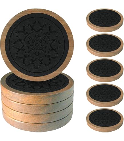 Eykao 5-Pack Absorbent Drink Coasters - 4 Inch Wood Coasters With Non-Slip Pads, Farmhouse Home Decor