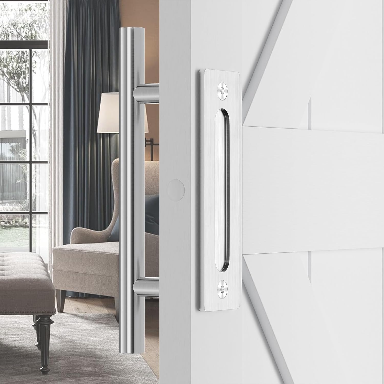 Photo 1 of SMARTSTANDARD 12" Barn Door Handles,Sliding Barn Door Pull Handle Stainless Steel,Heavy Duty Large Rustic Two-Side Design for Gates Garages Sheds Furniture Round