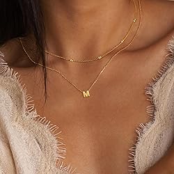 Poxtex Gold Initial M Necklace Stacked Necklaces