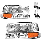 ROADEAL Headlight for 99-02 Chevy Silverado 1500 2500/00-06 Tahoe Suburban | for 2001-2002 Silverado 1500HD 2500HD 3500, Halogen Headlamp Replacement Bumper Parking Turn Signal Marker Light with Bulbs