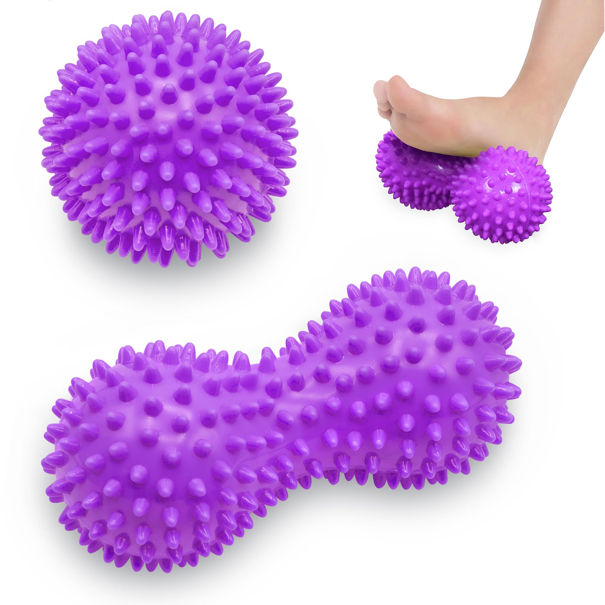Beenax Spiky Massage Ball Roller Set - Plantar Fasciitis, Trigger Point, Deep Tissue, Myofascial Release, Tension and Foot Pain Relief - Relieve Stress and Relax Tight Muscles