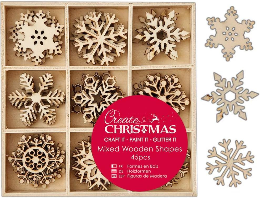 45 Small Wooden Snowflake Shapes Embellishments for Christmas