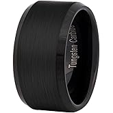 Fashion Month Mens Black 12mm Tungsten Carbide Ring Cool Wedding Engagement Band Matte Finish Beveled Edge Comfort Fit