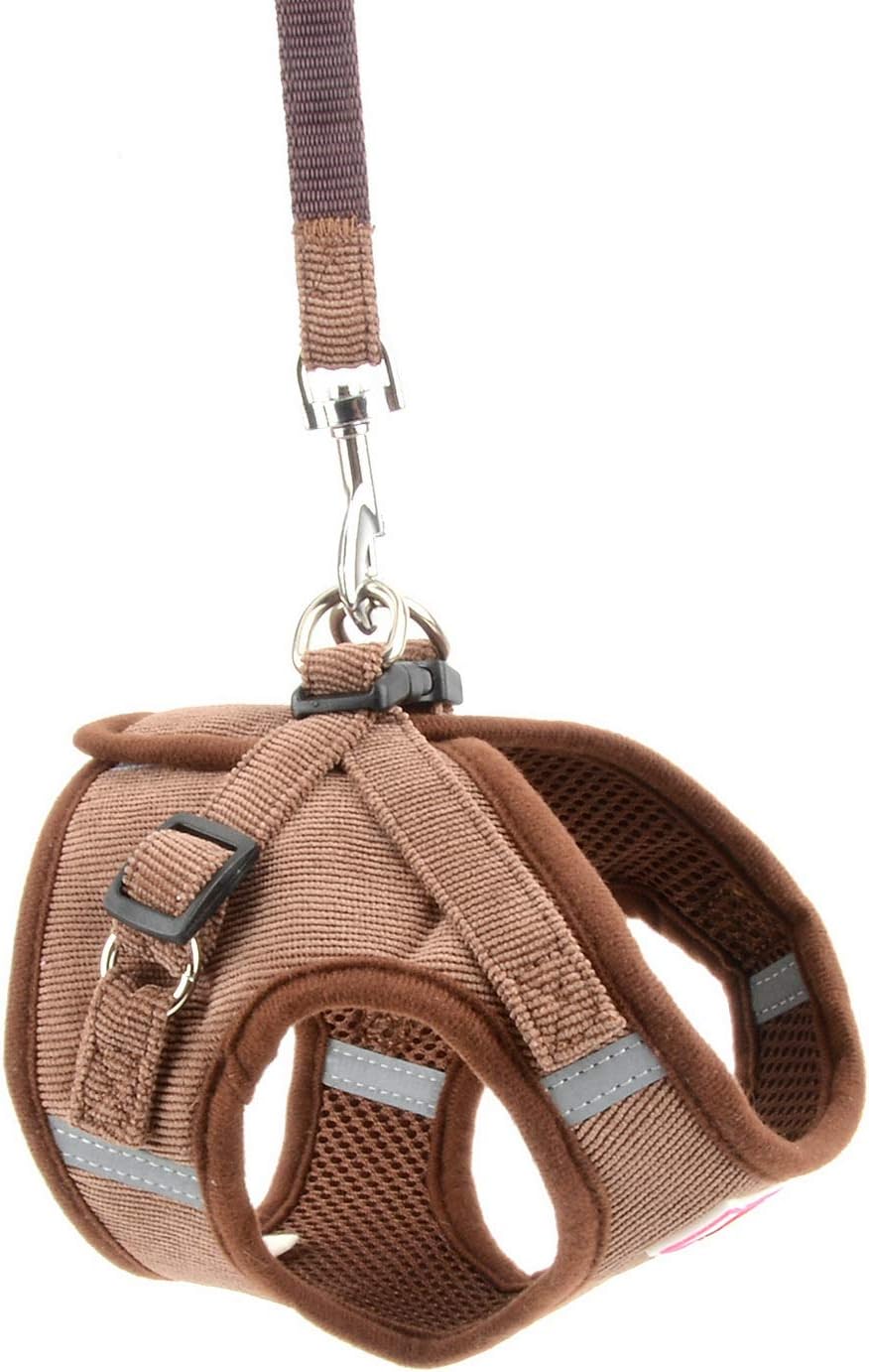 Zunea Small Dog Harness and Lead Sets No Pull Adjustable Reflective Step-in Soft Mesh Corduroy Vest Harnesses for Pet Dogs Puppy Chihuahua Cats Brown XL - Image 5