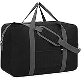 For Spirit Airlines Personal Item Bag 18x14x8 Foldable Travel Duffel Bag Tote Duffle Carry on Luggage for Women and Men 30L(Black (With Shoulder Strap))