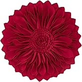 JWH 3D Flower Throw Pillow Cover Aesthetic Decorative Round Sunflower Pillow Case Handmade Pillowcase Floral Cushion for Couch Bedroom Chair Bed 12 Inch Red