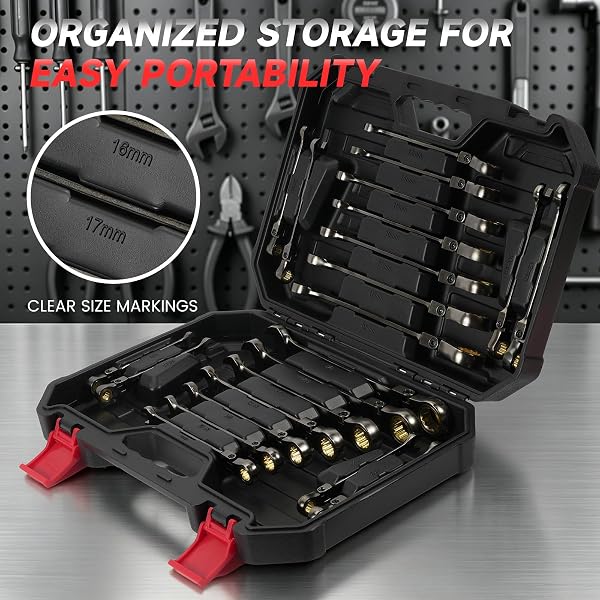 WOBANK 22-PIECE RATCHETING WRENCH SET, FLEX HEAD COMBINATION WRENCHES SET WITH ORGANIZER BOX, METRIC 8-19MM AND SAE 1/4″ TO 3/4″ SIZE, 12 POINTS 72-TEETH, NICKEL PLATING