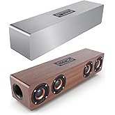 PUSOKEI LED Clock Display Bluetooth Speaker, Long LED Digital Time Display Wooden Strip Bluetooth Bass Speaker Support FM Function/3.5mm Audio Input/TF Card/Alarm Setting