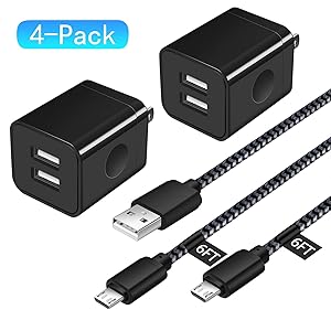 HI-CABLE Android Charger Cable, Micro USB Cable [2 Pack/6FT] with 2-Pack Dual Port USB Wall Charger Fast Charging Compatible with Samsung Galaxy S7 S6 J8 J7 Note 5,Kindle,LG,PS4,Camera (Black)