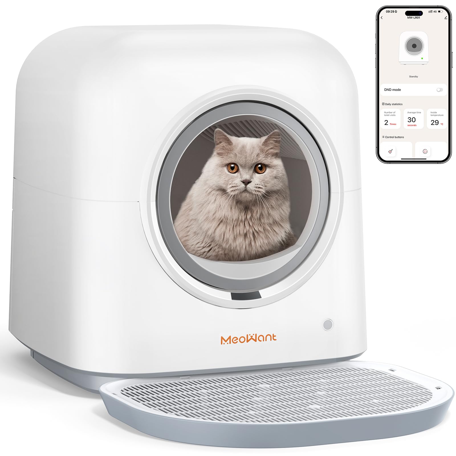 Photo 1 of MeoWant Self Cleaning Cat Litter Box LR01, APP Control Automatic Litter Box for Multi Cats, Odor-Free Smart Cat Litter Box with Mat & Liner