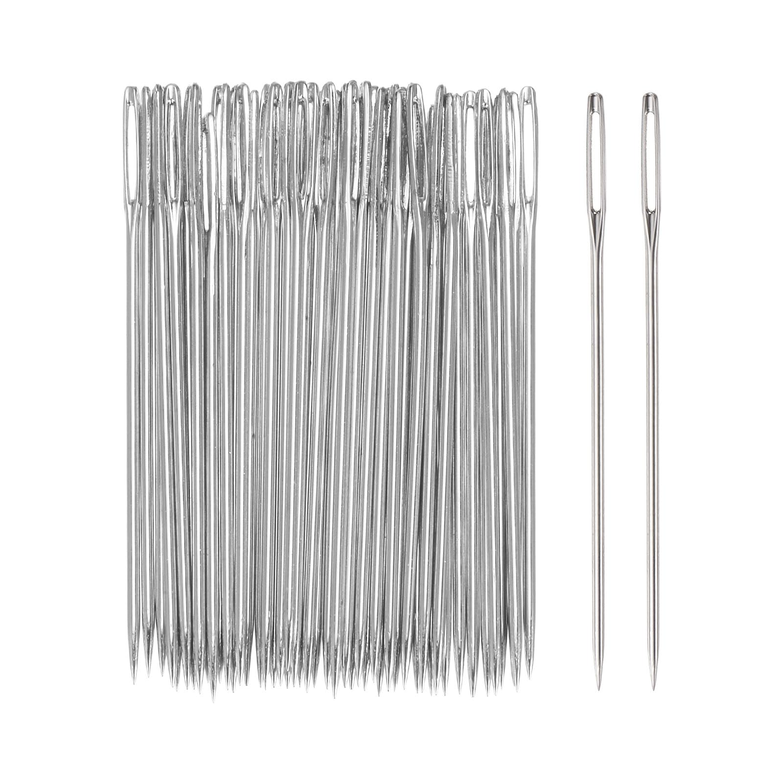 uxcell 200pcs Large Eye Stitching Needles 2.2Inch Sewing Needles Stainless Steel Leather Needle Embroidery Needle Yarn Knitting Hand Sewing Needles