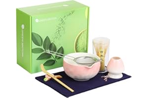 Kssiaz Matcha Whisk Set, 7 Pcs Matcha Kit for Tea Ceremony, Matcha Tea Set for Making Breakfast/Latte, Matcha Bowl with Spout