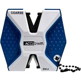 AccuSharp Pull Through Knife Sharpener Keychain, 2-Stage Sharpener for Straight or Serrated Kitchen Knives, Handheld Tool for Fishing &amp; Hunting, White/Blue