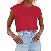 Nagwoy Womens Short Sleeve Crop Tops Round Neck T Shirts Casual Crop Tee Top