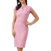 Allegra K Tweed Dress for Women Cap Sleeve Square Neck Business Casual Elegant Bodycon Dresses