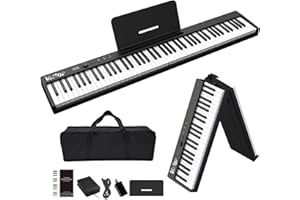Keyboard Piano Folding Piano with Full Size, Veetop 88 Keys Keyboard Digital Piano Wood Grain Touch Sensitive Keyboard with Bluetooth MIDI, Electric Portable Piano for Beginners and Travel(Black)