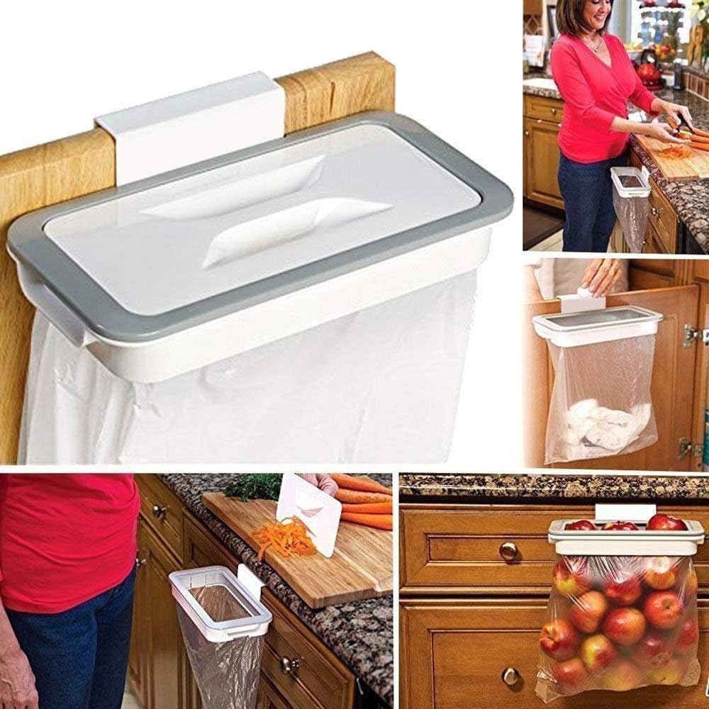 Harivar Mart Hanging Trash Bag Holder for Kitchen Garbage Storage Hanger Waste Holder Trash Bin ABS Hanging Kitchen Cupboard Door Back Style Stand Trash Attach Holder Garbage Bags Storage Rack