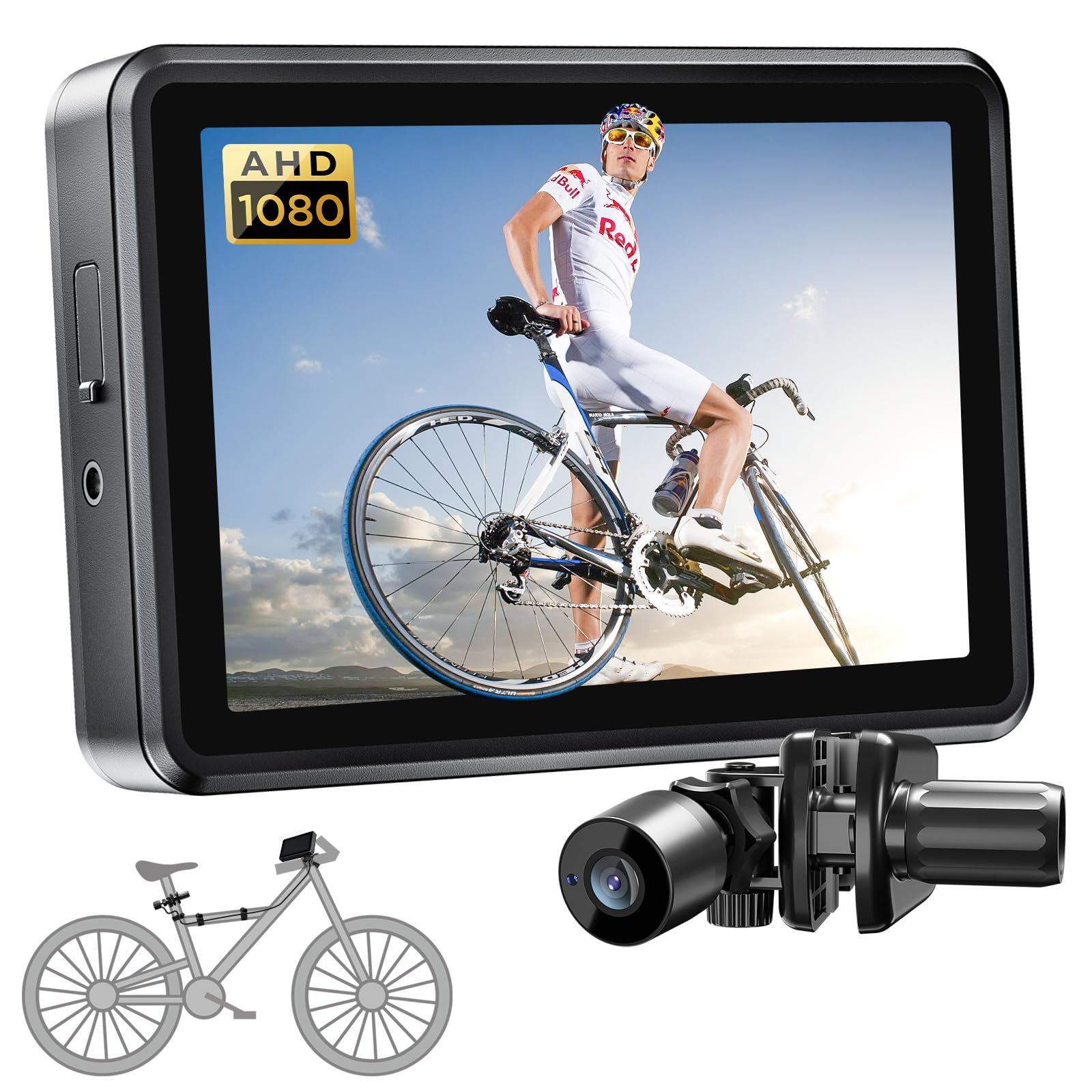 Photo 1 of ***CAMERA ONLY, USED AND SCRATCHED, UNTESTED, NO POWER CORD*** FEISIKE Handlebar Bike Mirror, Bicycle Rear View Camera with 4.3'' HD Night Vision Function, 145° Wide Angle View, Adjustable Rotatable Bracket, Compatible with Bicycle, Mountain, Road Bike