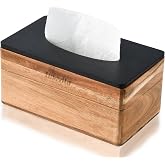 Rectangular Tissue Box Cover, Acacia Wood Rectangle Tissue Box Holder for for Bathroom Bedroom Dinner Table Office, Modern Farmhouse Style Cube Tissue Box