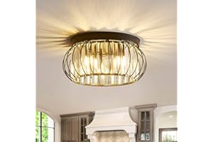 BUXVRCS Modern Crystal Chandelier, 4-Light Flush Mount Ceiling Light Fixtures, Overhead Light Fixture Black Ceiling Lamp for Hallway Bedroom Bathroom Living Room Kitchen G9 Socket